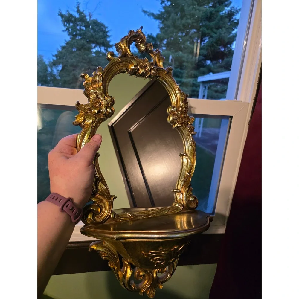 Vintage Dart Ind Gold Ornate Wall Mirror with Shelf 2327 Hollywood Regency USA